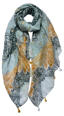 Productafbeelding van Clayre & Eef, gestreept dameschals, 90x180 cm, zwart-geel, synthetisch materiaal