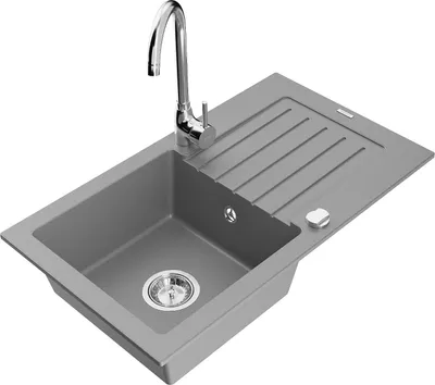 Immagine prodotto di Mexen Pablo lavello in granito 1-vasca con scolapiatti e rubinetto da cucina Telma, grigio - 6510-71-670200-00