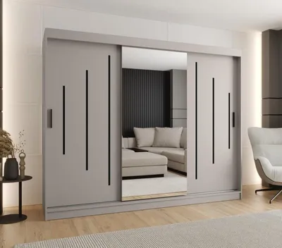 Obrázok produktu pre Šatníková skriňa 250 cm CASANDRA so zrkadlom - kašmír / čierna