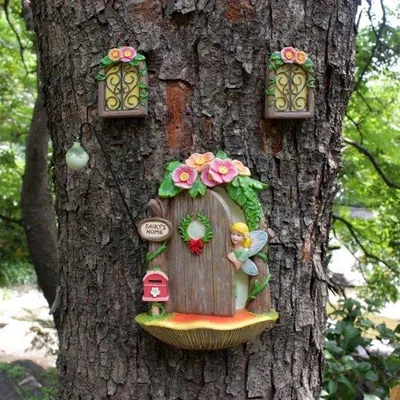Productafbeelding van Tuinkabouters, decoratie, miniatuur tuindeur, tuinbeeldjes, kunstobjecten voor de tuin
