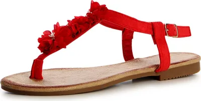 Produktbild von topschuhe24 1434 Damen Sandalen Sandaletten Blume Zehentrenner, Farbe:Rot, Größe:38 EU