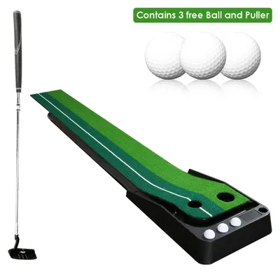 Image de Kit de tapis de putting pour golf d'intérieur Peviasot, 250 cm, avec putter et 3 balles, idéal pour les débutants et comme cadeau