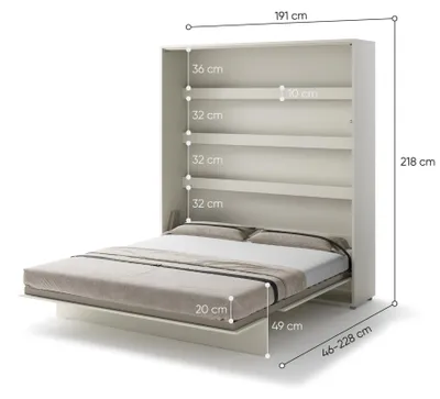 Produktbild von Furniture24 Schrankbett Bed Concept Lenart, Wandklappbett Mit Lattenrost, V-Bett, Wandbett Bettschrank Schrank Mit Integriertem Klappbett Funktionsbett Bc-13, 180 X 200 Cm, Kaschmir, Vertical