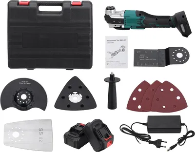 Image de Scie multifonction sans fil - Tondeuse oscillante - Moteur sans balais - Batterie 18 V - 6 vitesses - Pour le travail du bois - Avec 2 batteries
