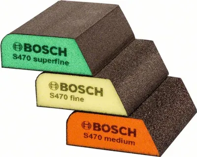 Produktbild von Bosch 2 608 621 252, Schleifschwamm, Mittlere/feine Körnung, Schaum, Arbeit beenden, Farbentfernung, Metall, Kunststoff, Holz, Mehrfarbig