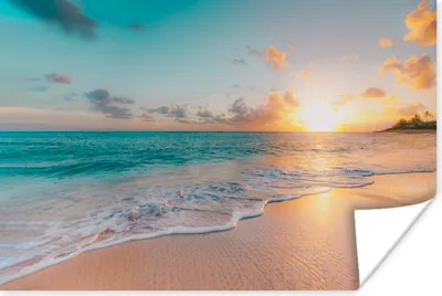 Produktbild von MuchoWow® Poster Sonnenuntergang - Strand - Meer - Sommer - Blau 120x80 cm - Bilder