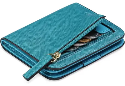 Produktbild von Damen Geldbeutel klein mit RFID-Schutz, Leder, blau, Münzfach, Reißverschluss