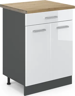 Produktbild von Küchenunterschrank Vicco R-Line Weiß Hochglanz 60 cm , AP Eiche, Model 46417