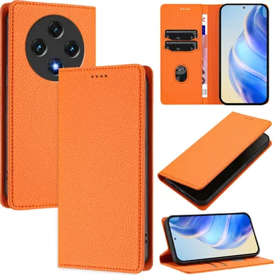 Produktbild von Litchi Leder Handyhülle für Umidigi G100 Wallet Kartenfächer Standfunktion Hülle Orange