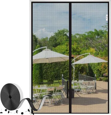 Immagine prodotto di Zanzariera magnetica per porte Unyqoos® 200 x 210 cm – tenda protettiva rinforzata con chiusura magnetica, montaggio a strappo, colore nero, ideale per balconi e terrazzi