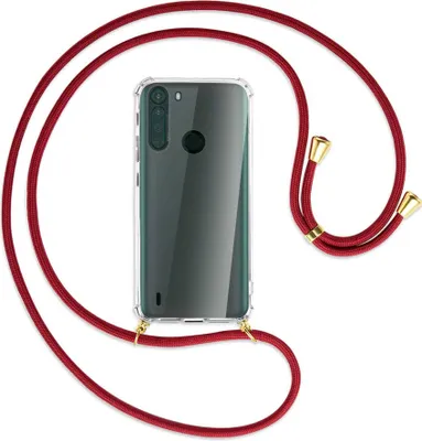 Produktbild von Handykette Backcover-Schutzhülle mit Band (Metall goldfarben) für Motorola One Fusion - dunkelrot