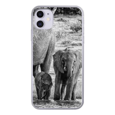 Produktbild von MuchoWow® Handyhülle Schutzhülle Hülle für iPhone 11 Elefant - Wasser - Tiere - Schwarz - Weiß Silikon Softcase Handy Hülle - Handytasche