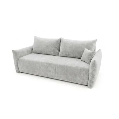 Produktbild von Sofa MELIO mit Schlaffunktion und Bettkasten – modernes Schlafsofa aus Chenille für Wohnzimmer und Gästezimmer, bequemes 3-Sitzer Bettsofa Hellgrau