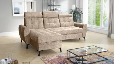 Produktbild von Ecksofa LAVAX auf Beinen mit Kopfstützen und Schlaffunktion, L-Form, links, Dunkelbeige