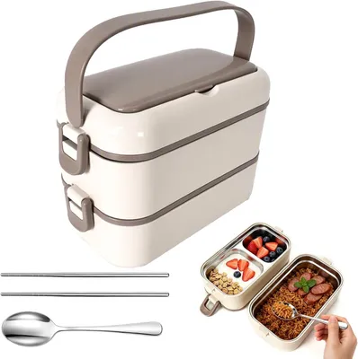 Produktbild von Lunchbox Edelstahl 304 Edelstahl 2 Etagen Bento Lunchbox mit Fächern