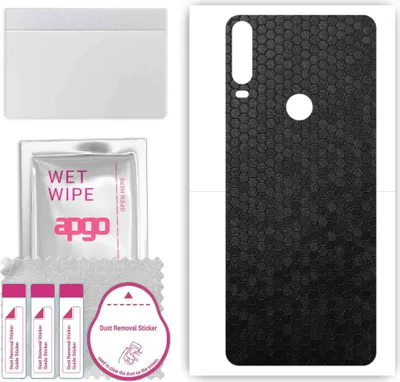 Produktbild von apgo Rückseite Schutzfolie, Skin, kompatibel mit Alcatel 3x (2019), Hinten Displayschutzfolie aus Vinylfolie, kratzfest, einfache Montage - Schwarze Honigwabe