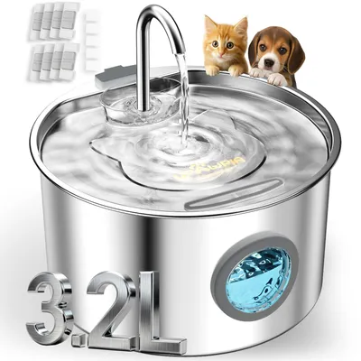 Katzen-Trinkbrunnen 3,2L Edelstahl, leise, mit 8 Filtern
