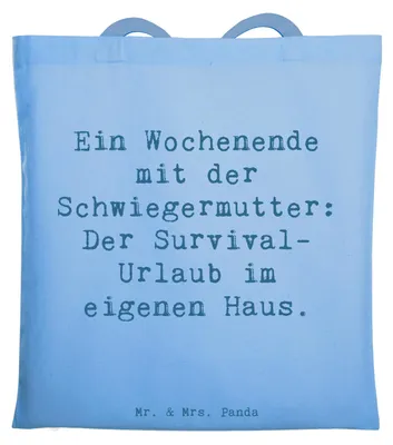 Produktbild von Mr. & Mrs. Panda Shopping Tasche Spruch Schwiegermutter Abenteuer - Sky Blue - Geschenk, Wochenende, Humor, handgemacht, Tragetasche, Beziehung, Beutel, Schultasche