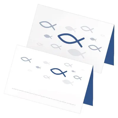 Produktbild von itenga 24x Tischkarte Fische blau weiß Kommunion Taufe Konfirmation