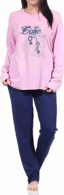 Produktbild von Damen langarm Schlafanzug Pyjama mit Frontprint - 212 201 10 900 ; navy , 40