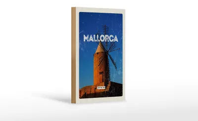 Produktbild von Holzschild Reise 12x18 cm Mallorca Spain Retro Windmühle Dekoration