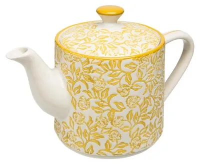 Teekanne aus Steingut, handgestempelt, 800 ml, gelb