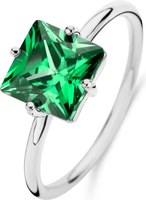 Produktbild von Neu Bling 9NB-1133-50 Silber Ring mit Zirkonia Stein - Grün - 8mm - Quadratisch - Größe 50 - Rhodium - Silber