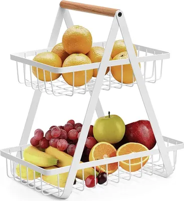 Produktbild von Eisen Obstkorb Doppelstöckig, Abnehmbar Küchen Aufbewahrung,Obst Etagere,Tischkorb mit Griff für Obst, Gemüse, Brot, Snacks