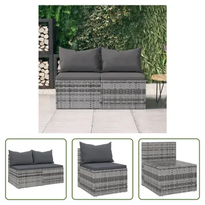 Produktbild von The Living Store Garten-Mittelsofas mit Kissen 2 Stk. Grau Poly Rattan