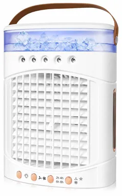 Produktbild von 4in1 Mini Klimaanlage Luftkühler USB, mobiler Ventilator mit Luftbefeuchter & Nachtlicht 600ml, leiser Raumkühler für Schlafzimmer & Büro