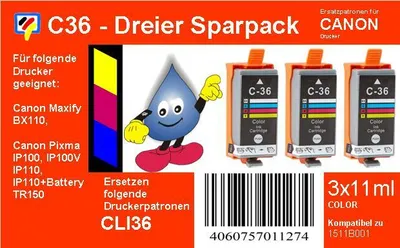 Produktbild von 3 TiDis Ersatzpatronen kompatibel zu CLI36 CLI-36
