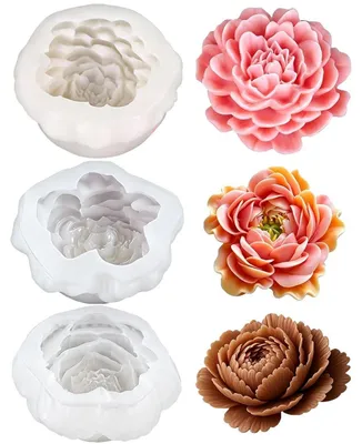 Image de 3 moules en silicone pour bougies, fleurs, aromathérapie, savon, artisanat, résistants à la chaleur jusqu'à 230°C