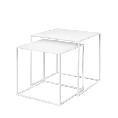 Produktbild von Blomus Beistelltisch 2er Set Fera, Sofatisch, Beistell Tisch, Stahl pulverbeschichtet, White, 35 cm & 45 cm, 66198