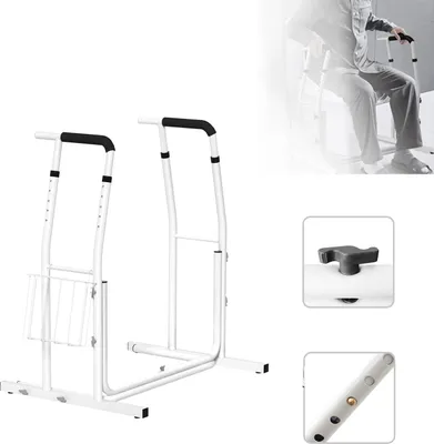 Image de XINZI Relève-personne mobile avec panier de rangement - Cadre d'appui pour toilettes Poignée de maintien réglable en hauteur pour salle de bain, supporte jusqu'à 200 kg