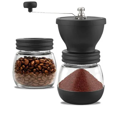 Produktbild von Manuelle Kaffeemühle mit Keramikmahlwerk - Handkaffeemühle in Schwarz aus PP - Für Filterkaffee & French Press Kaffeebohnen