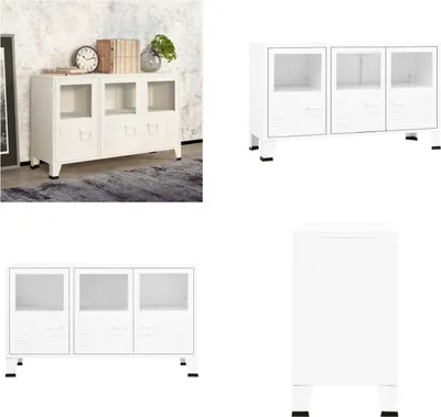 Produktbild von vidaXL Industrial Sideboard Weiß 105x35x62 cm Metall und Glas - Sideboard - Sideboards - Buffet - Aufbewahrungsschrank