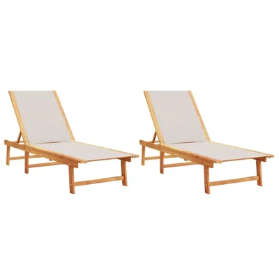 Image de vidaXL Bains de soleil 2 pcs. Gris Acacia massif et Textilène