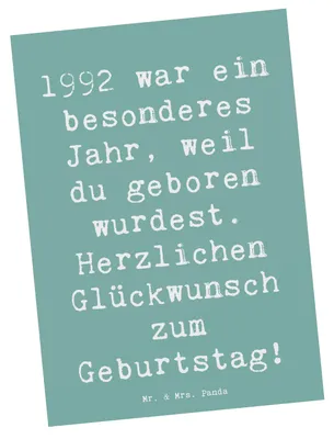 Produktbild von Mr. & Mrs. Panda Postkarte Spruch 1992 Geburtstag - Meeresbrise - Geschenk, besondere Person, Alter, kunstkarte, Fotokarte, Geburtstagswünsche, liebevolle Wünsche