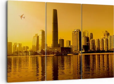 Produktbild von Bild auf Leinwand - Leinwandbild - Stadt â € <Agglomeration Fluss Flugzeug - 105x70cm - Wand Bild - Wanddeko - Leinwanddruck - Bilder - Kunstdruck - Leinwand bilder - Wandkunst - CE105x70-2726