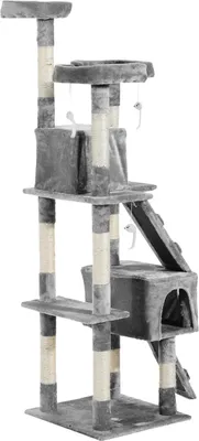 Image de Arbre à chat pour chats - Arbre à chat/arbre à grimper - Hauteur 173 cm - Surface 49x49 cm - Quatre niveaux - Sisal & Peluche - Gris clair