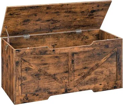 Obrázok produktu pre Detská skrinka, lavica s úložným priestorom, skrinka na hračky s vekom, drevo, 110 cm, stabilná, pre deti, do obývačky, tmavohnedá