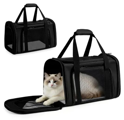 Produktbild von Transporttasche für Katzen und Hunde, Faltbare Katzentransportbox, Haustiertragetasche mit verstellbarem Schultergurt, Atmungsaktives Netzgewebe, Transportbox für kleine bis mittelgroße Haustiere