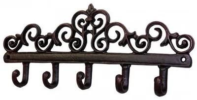 Produktbild von Unyqoos® Landhaus Garderobe mit fünf stabilen Haken aus antik schwarzem Gusseisen