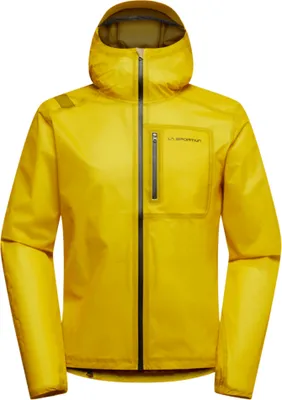 Hardshelljacke "Ethereal Pro Jkt M" von La Sportiva in leuchtendem Gelb; mit Kapuze und Reißverschluss.