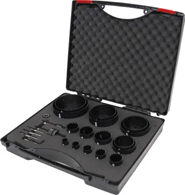 Zdjęcie produktu dla Zestaw pił otworowych HSS-Co8 bimetalowych, 21-częściowy, 19–121 x 44 mm, agresywne cięcie, głębokość cięcia do 44 mm