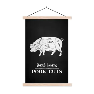Produktbild von MuchoWow® Textilposter Fleisch - Schwein - Fleischer 40x60 cm mit holzfarbenen Rahmen - Poster
