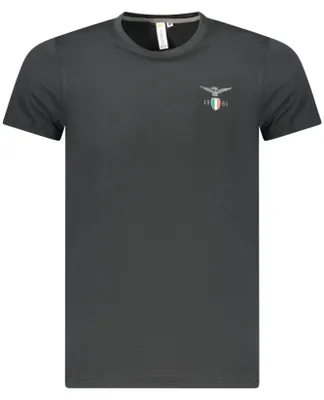 Image de T-shirt pour hommes, couleur noire, col rond, avec impression du logo - style manches courtes