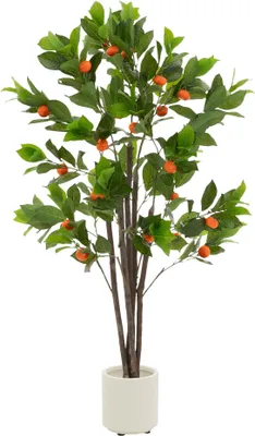 Produktbild von ML-Design Künstlicher Orangenbaum 130 cm Kunstpflanze groß wie echt Drinnen & Draußen Deko Kunstbaum mit Orangen Früchten Künstliche Pflanzen im Topf