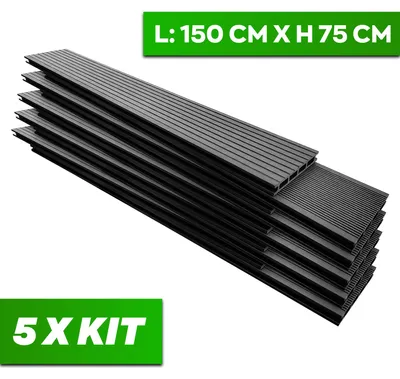 Image de Kaido - Lot de 5 lames de terrasse extérieure 150x75 cm pour jardin, patio, terrasse en WPC noir