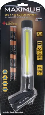 Produktbild von Maximus M-WKL-020-DU2 Arbeitsleuchte mit 3W COB LED und 3W LED Frontleuchte, drehbarer Griff, inkl. Batterien